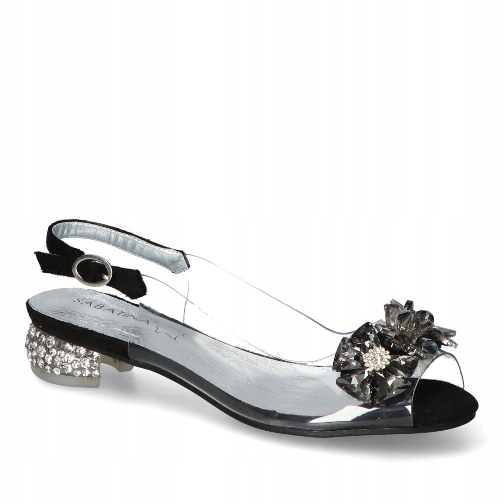 Dámské sandály na podpatku Sabatina černé s ozdobou, velikost 36