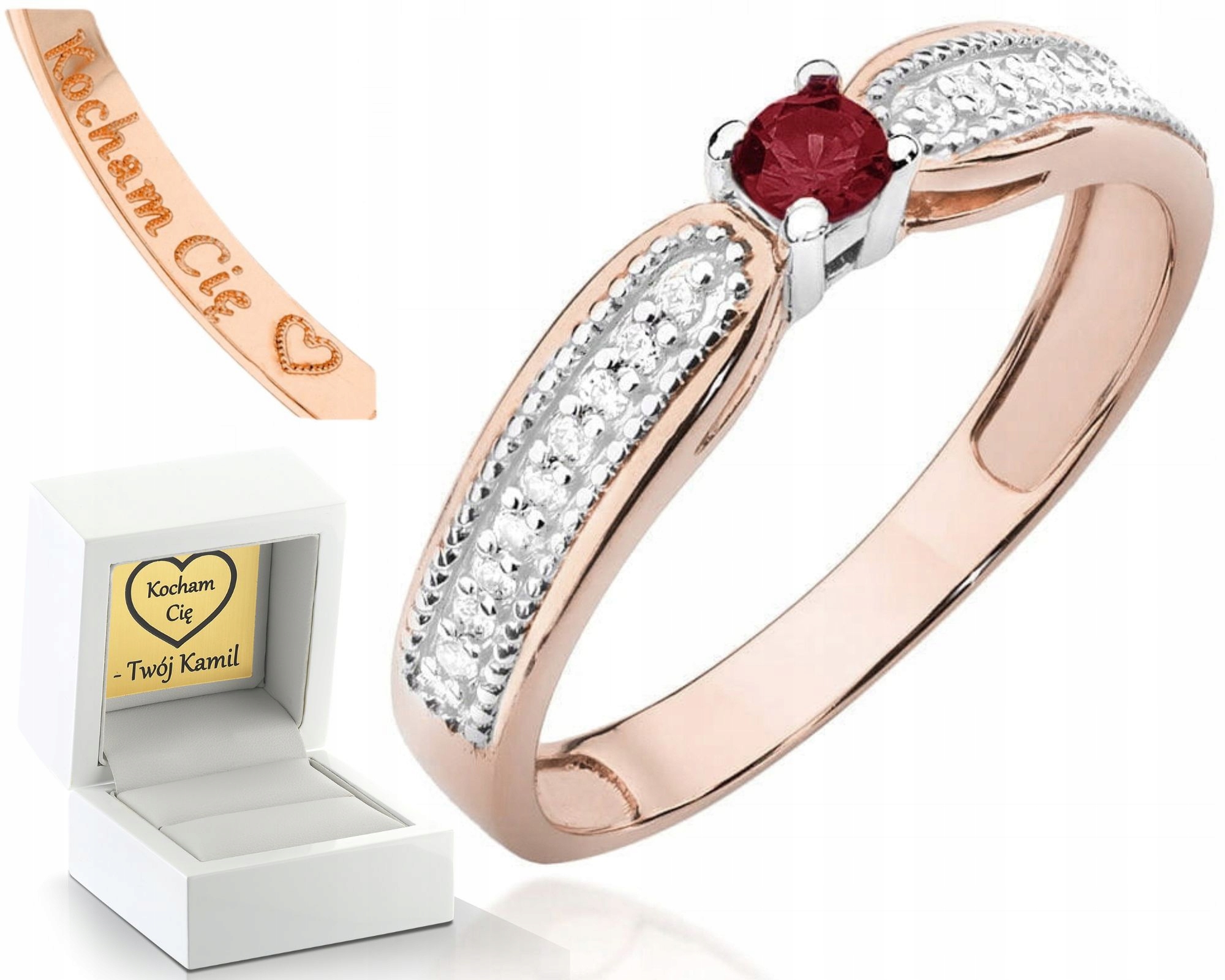 Zlatý Prstýnek Rubín Brilianty Gravírování 585 Bonus Dárek