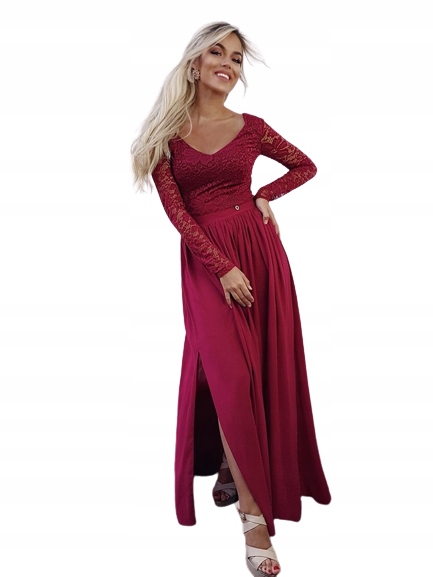 Laura Bordó Dlouhá Šaty s Krajkovou Horou pro svatební hostina ples Xs