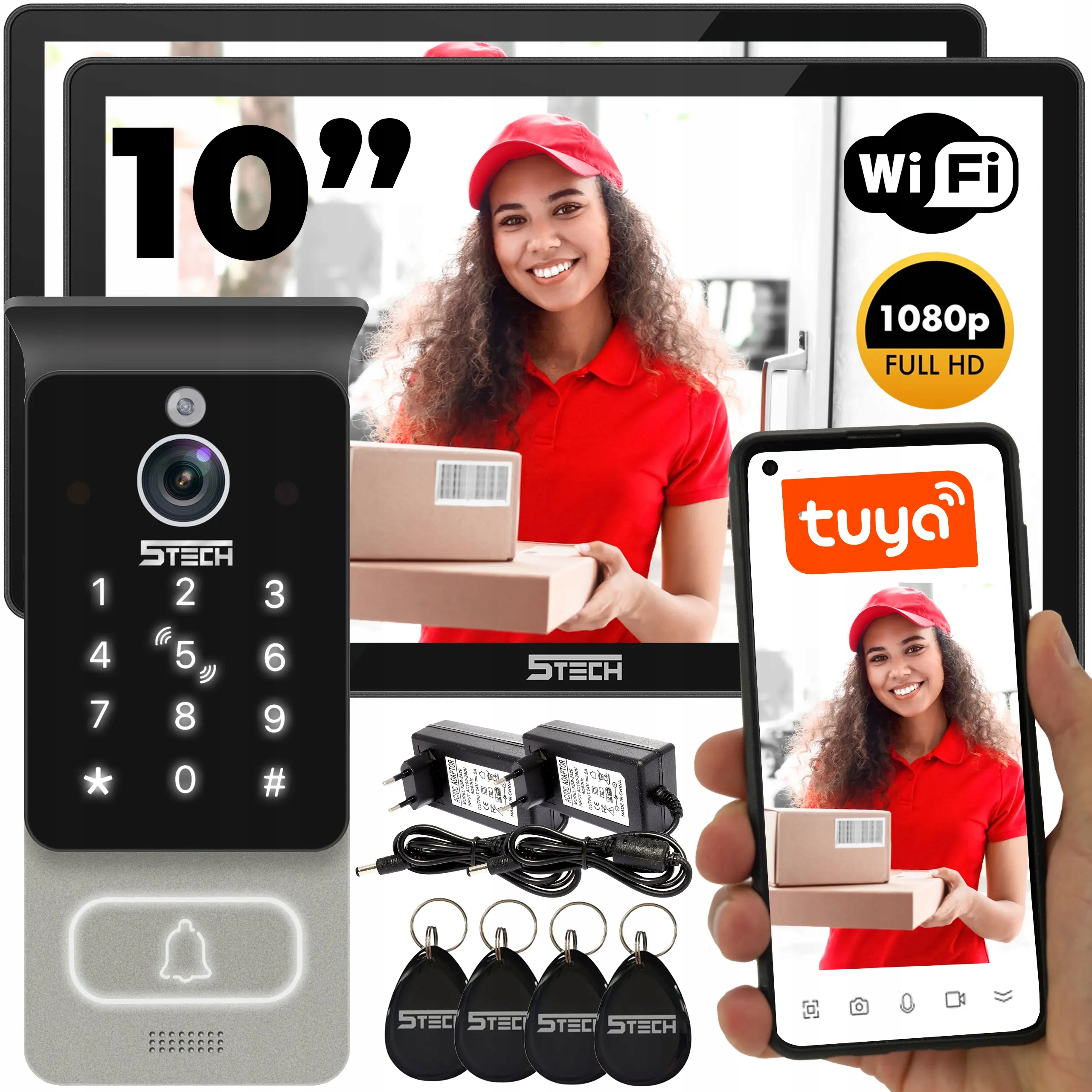 Wideodomofon WiFi Cyfrowy 2-żyły 5Tech 2x monitor 10'' Szyfrator Czytnik