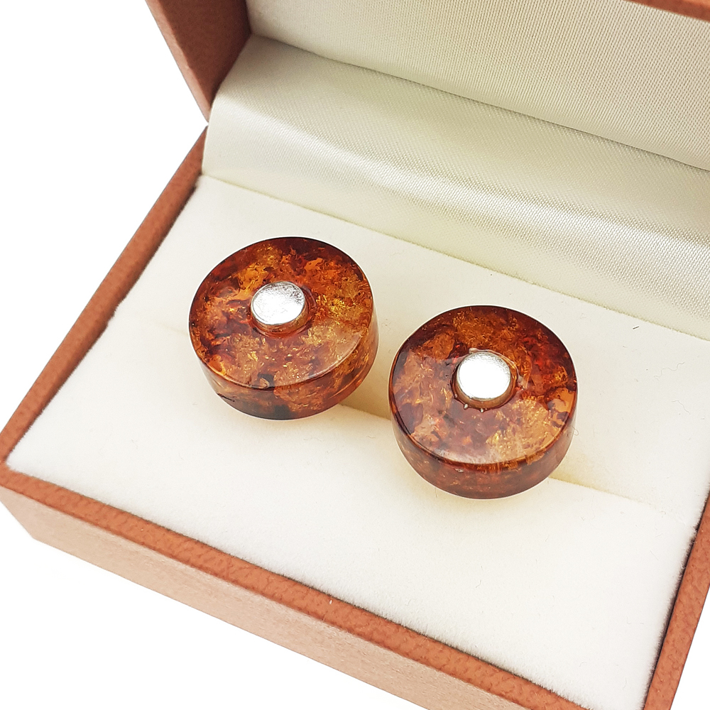 Stříbrné manžetové knoflíčky k obleku z Jantarového stříbro Ag 925 Originální