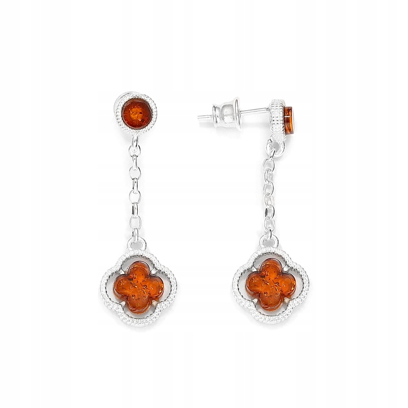 Stříbrné Náušnice Jetel Marockým Jetelem A Jantarem Ag 925