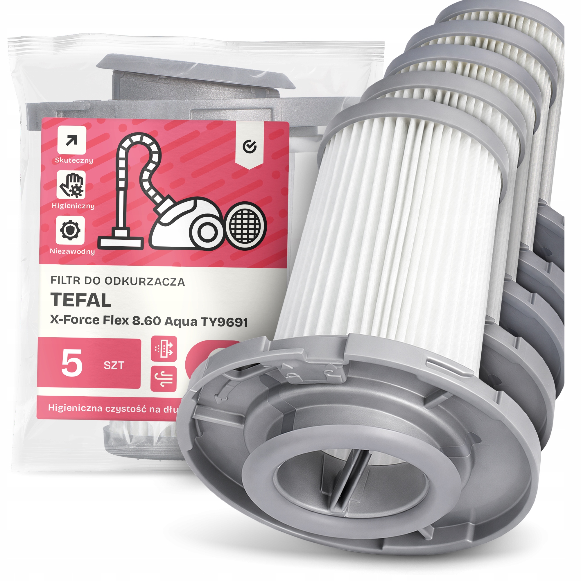 5x Filtr Pro Vysavač Tefal X-Force Flex 8.60 Aqua TY9691 Em-w