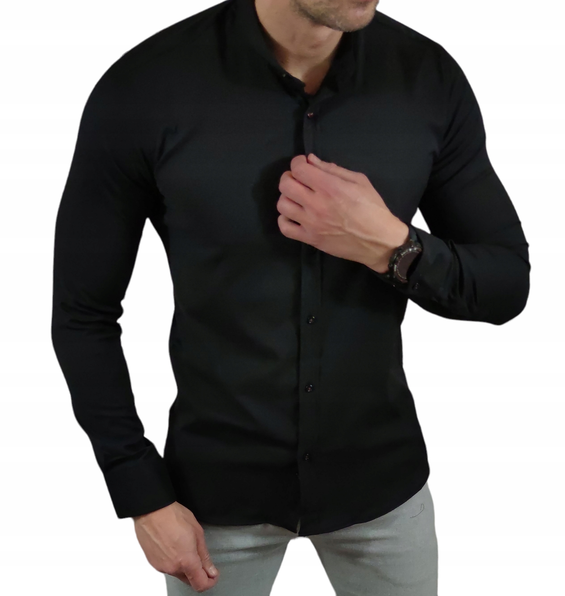 Košile slim fit se stojáčkem černá EGO01 XL