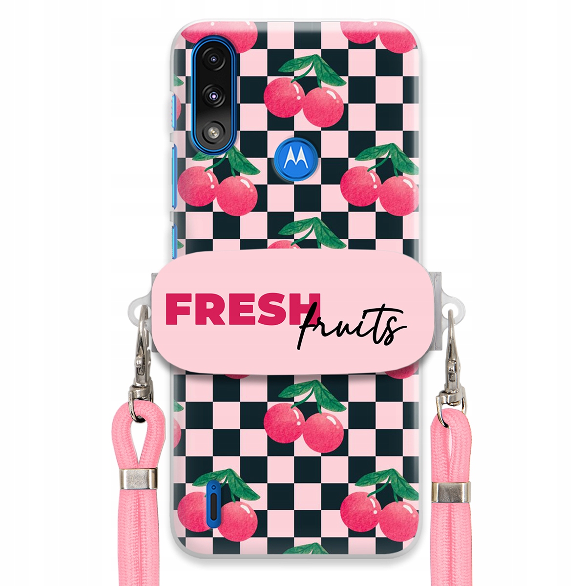 Puzdro pre Motorola E7 Power Crossbody vodítko držiak šachovnice Fresh Fruits