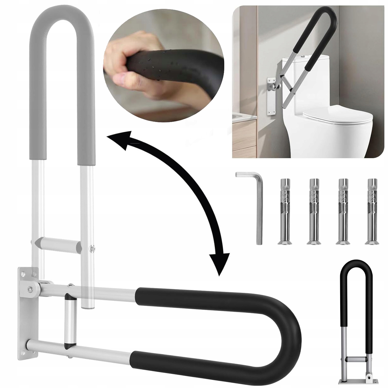 Uchwyt Składany Łazienkowy 90° Pionowy Niepełnosprawnych Nośność 100 Kg