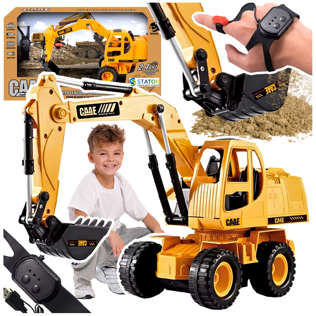 KOPARKA R/C ZABAWKA DLA DZIECI ZDALNIE STEROWANA GESTEM RĘKI RUCHOMA ŁYŻKA