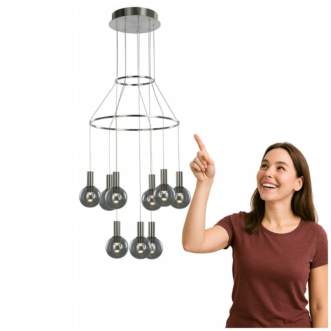 Lampa Aria Led 9x, moderná, strieborná, nastaviteľná Italux