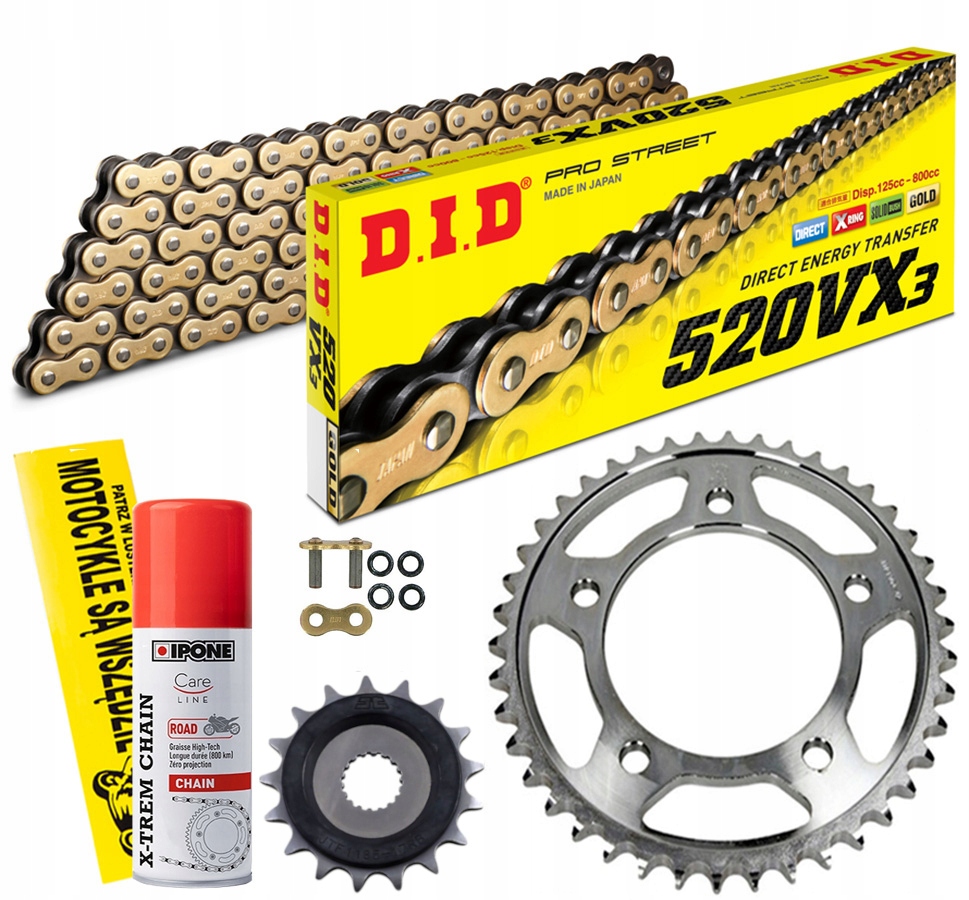 NAPĘD ZESTAW DID ZŁOTY TŁUMIK DRGAŃ ZĘBATKI JT KAWASAKI Z750 2004-2012