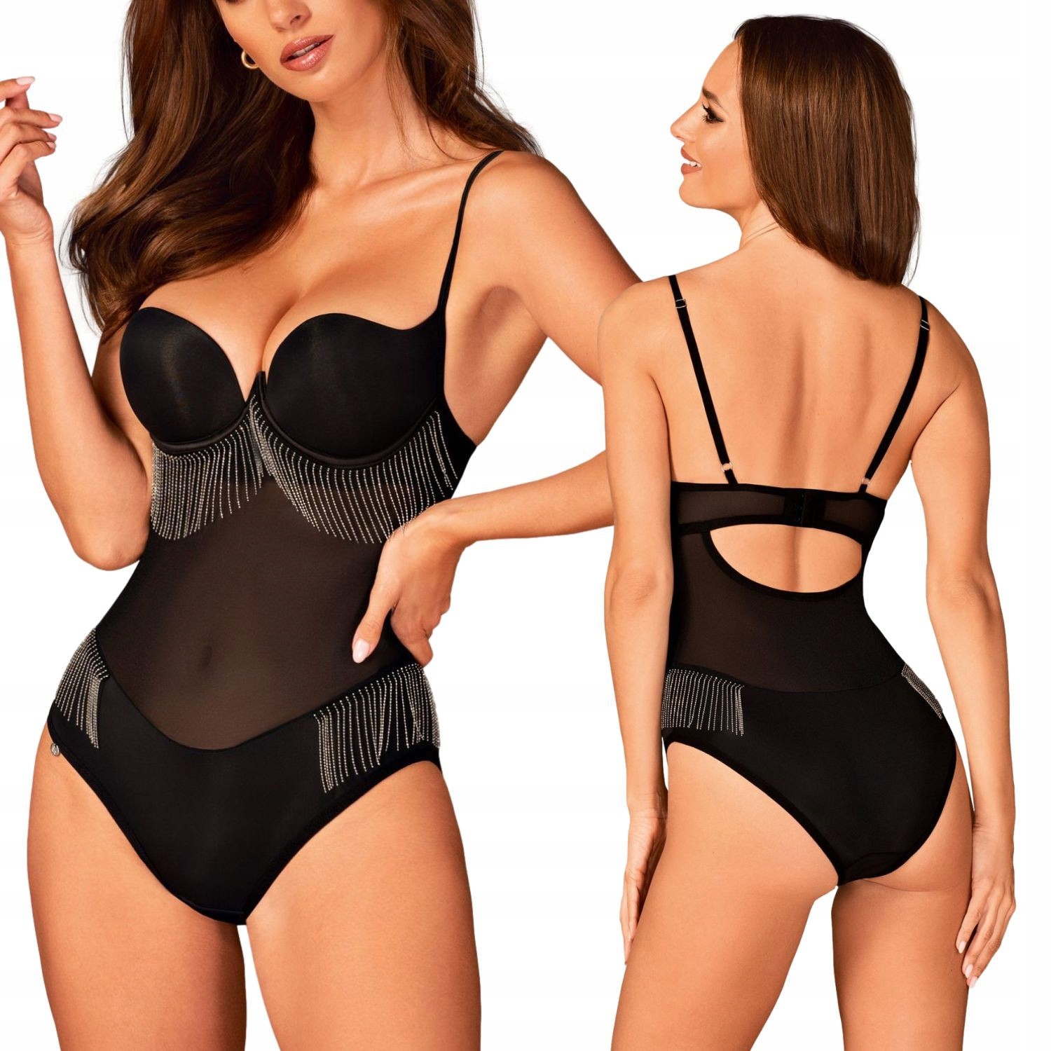 Body Milladis černé se střapci a kosticemi XL/2XL Obsessive