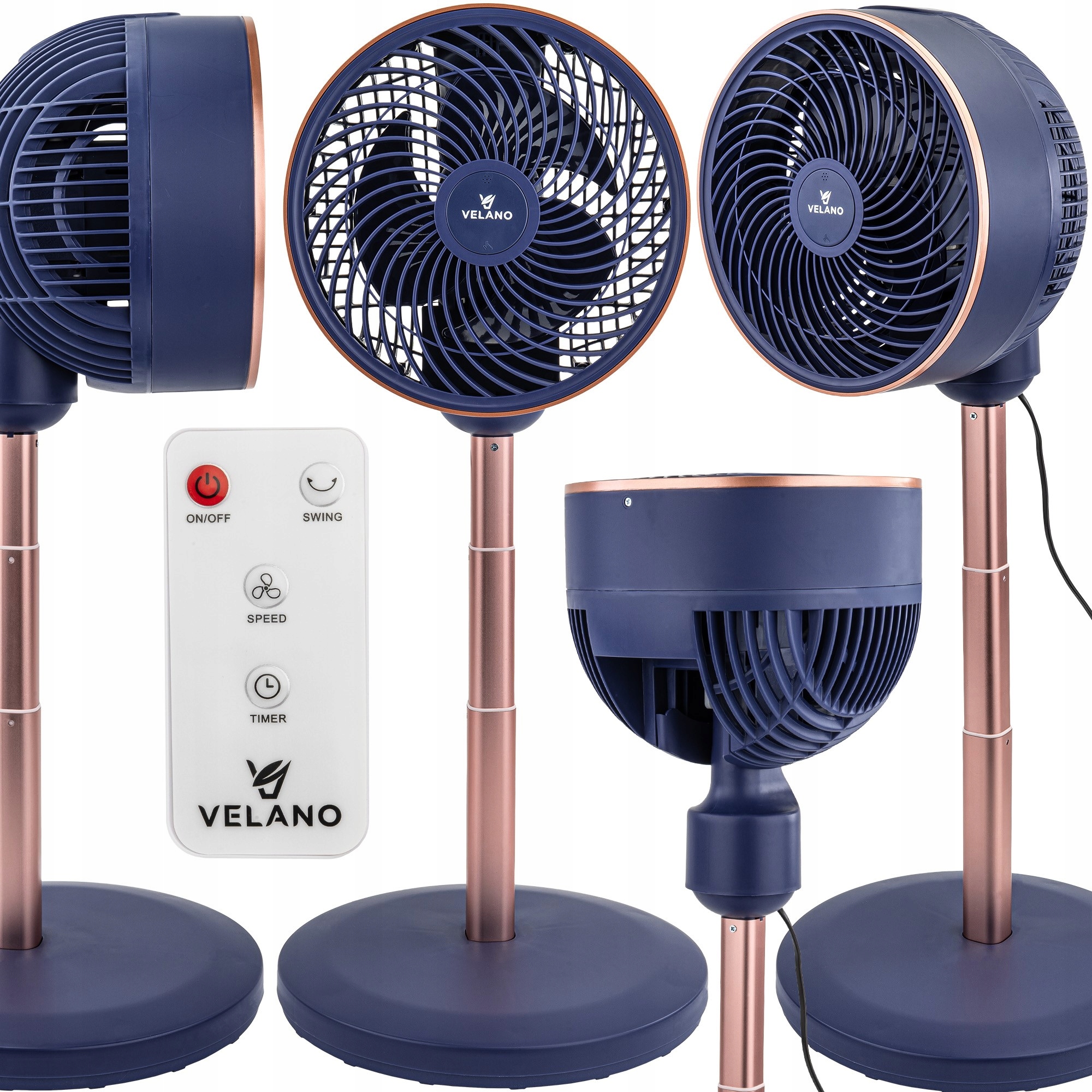 Podlahový Ventilátor Větrák Stojící Časovač Regulace Výšky Dálkový Ovladač 50W