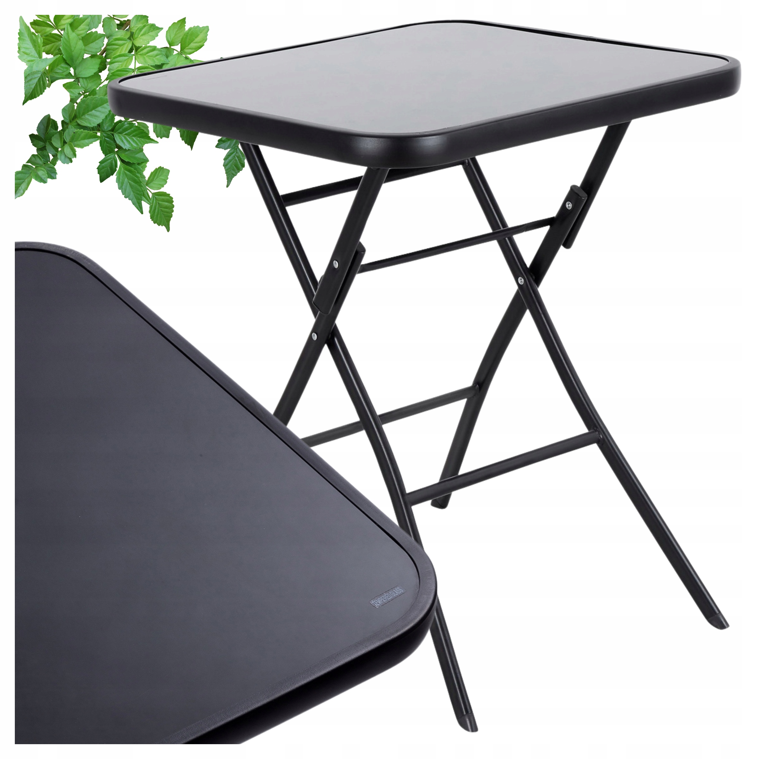 Stolik Ogrodowy Szklany Składany Kawowy Na Balkon Taras Stalowy Czarny