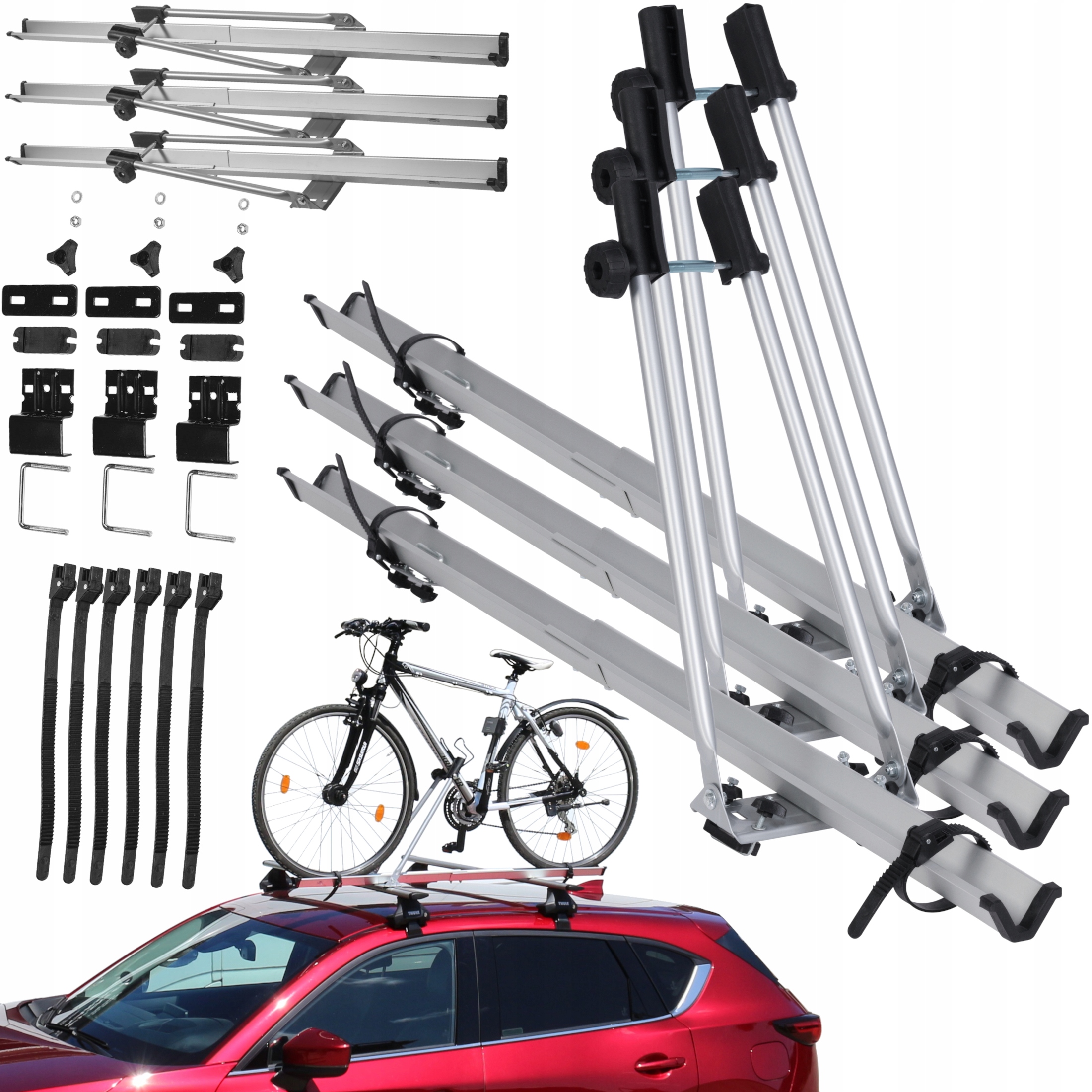 BAGAŻNIK DACHOWY UCHWYT ROWEROWY NA DACH NA 3 ROWERY AMOS ALUMINIUM