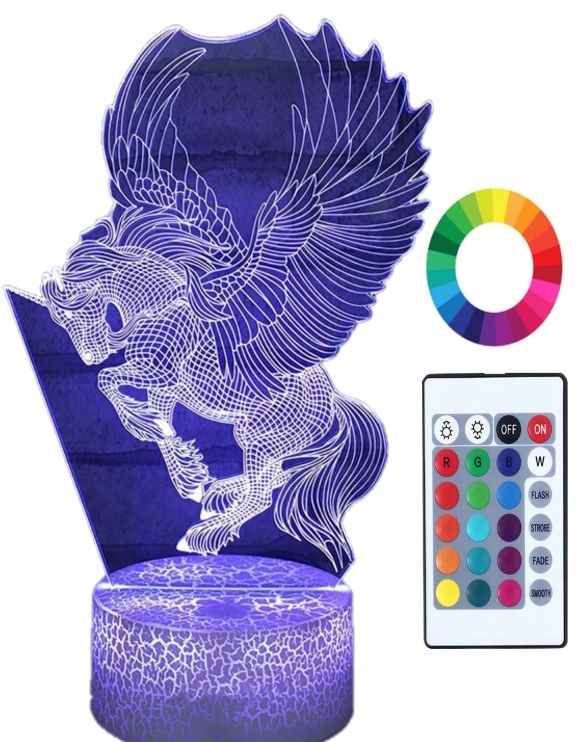 

Lampka Nocna Led 3D Pegaz Jednorożec Grawer Imię