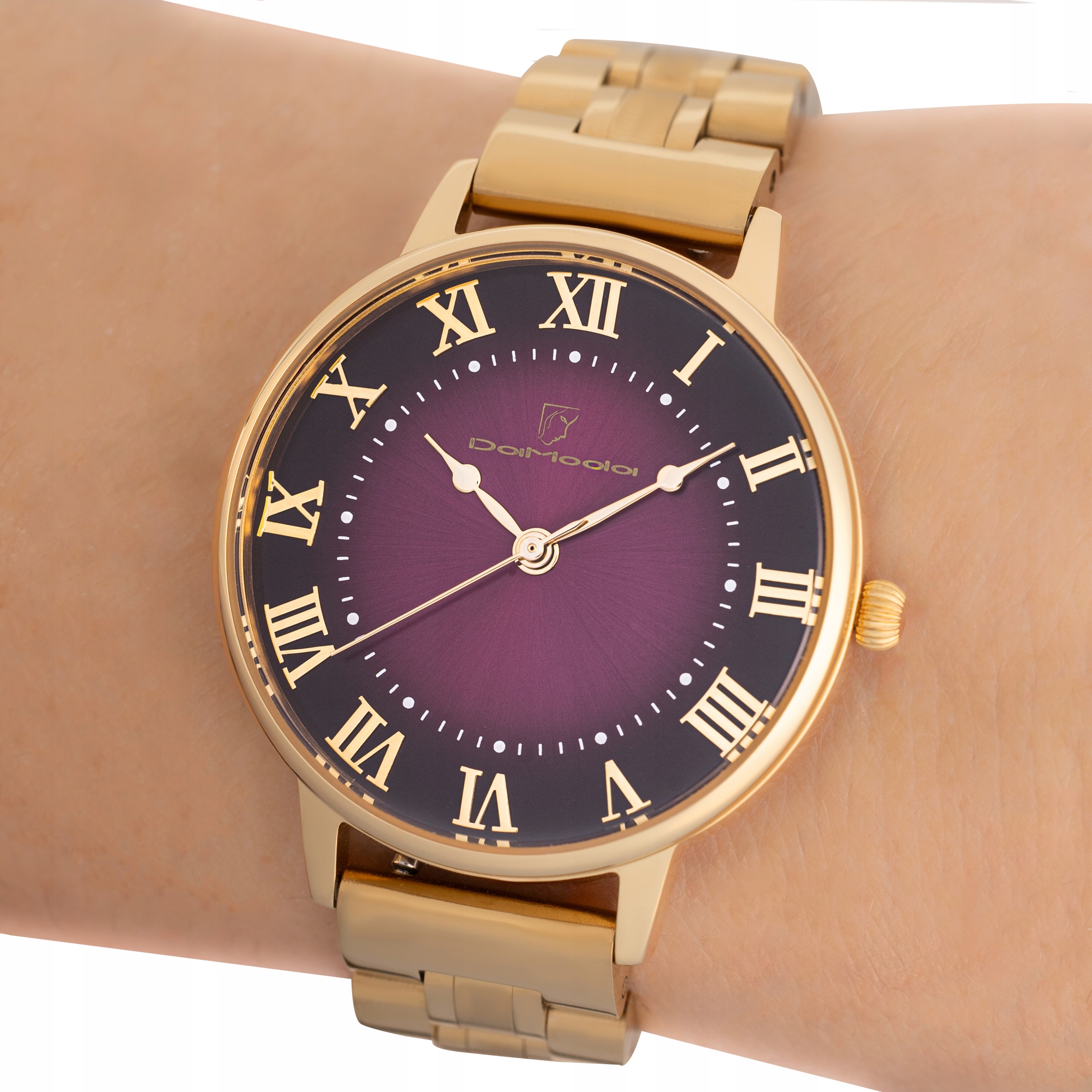 Dámské hodinky DaModa Baroka bordó ciferník žluté zlato 34 mm