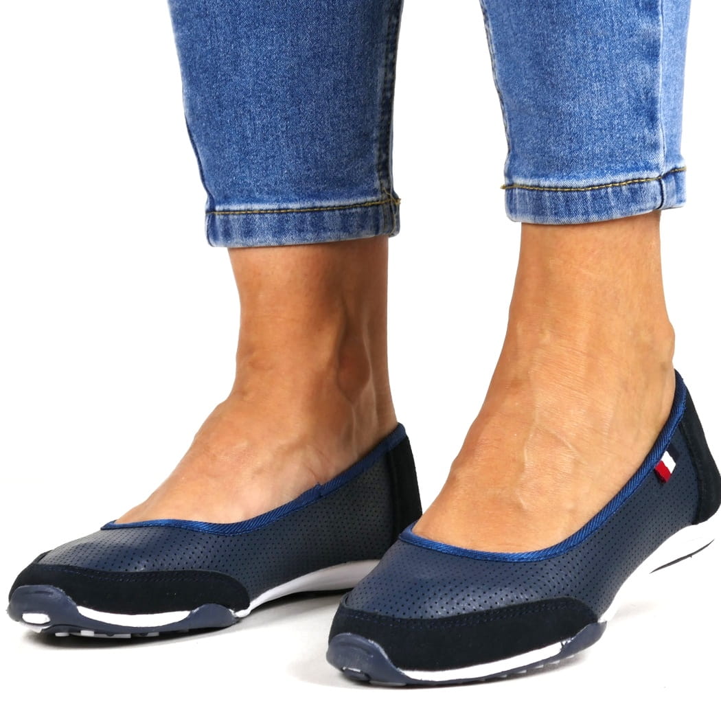 Kožené baleríny Tmavě modré Polobotky Dámské Nazouvací Lehké Boty 39