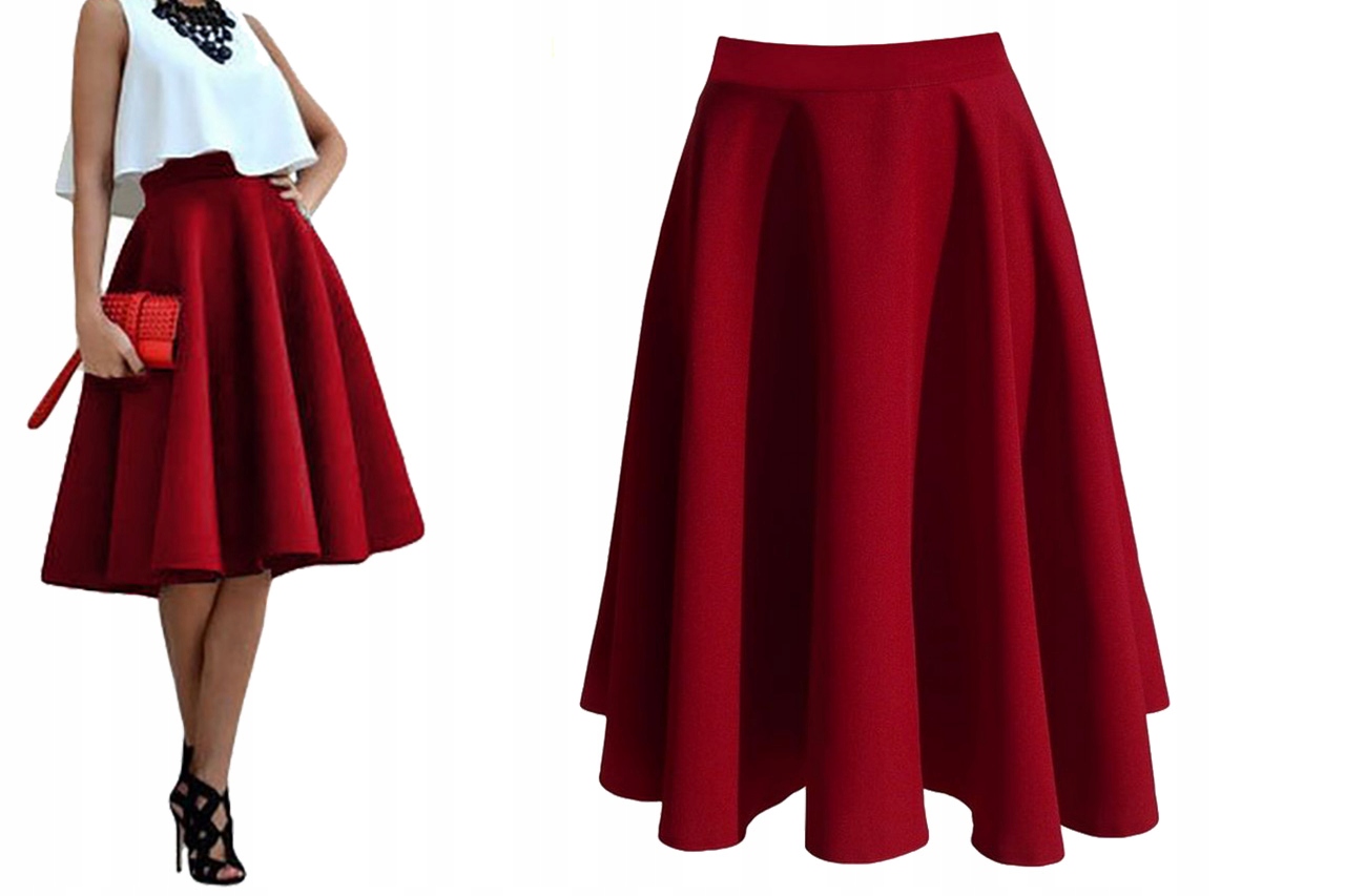 SPÓDNICA BORDOWY Z KOŁA MIDI ROZKLOSZOWANA 34
