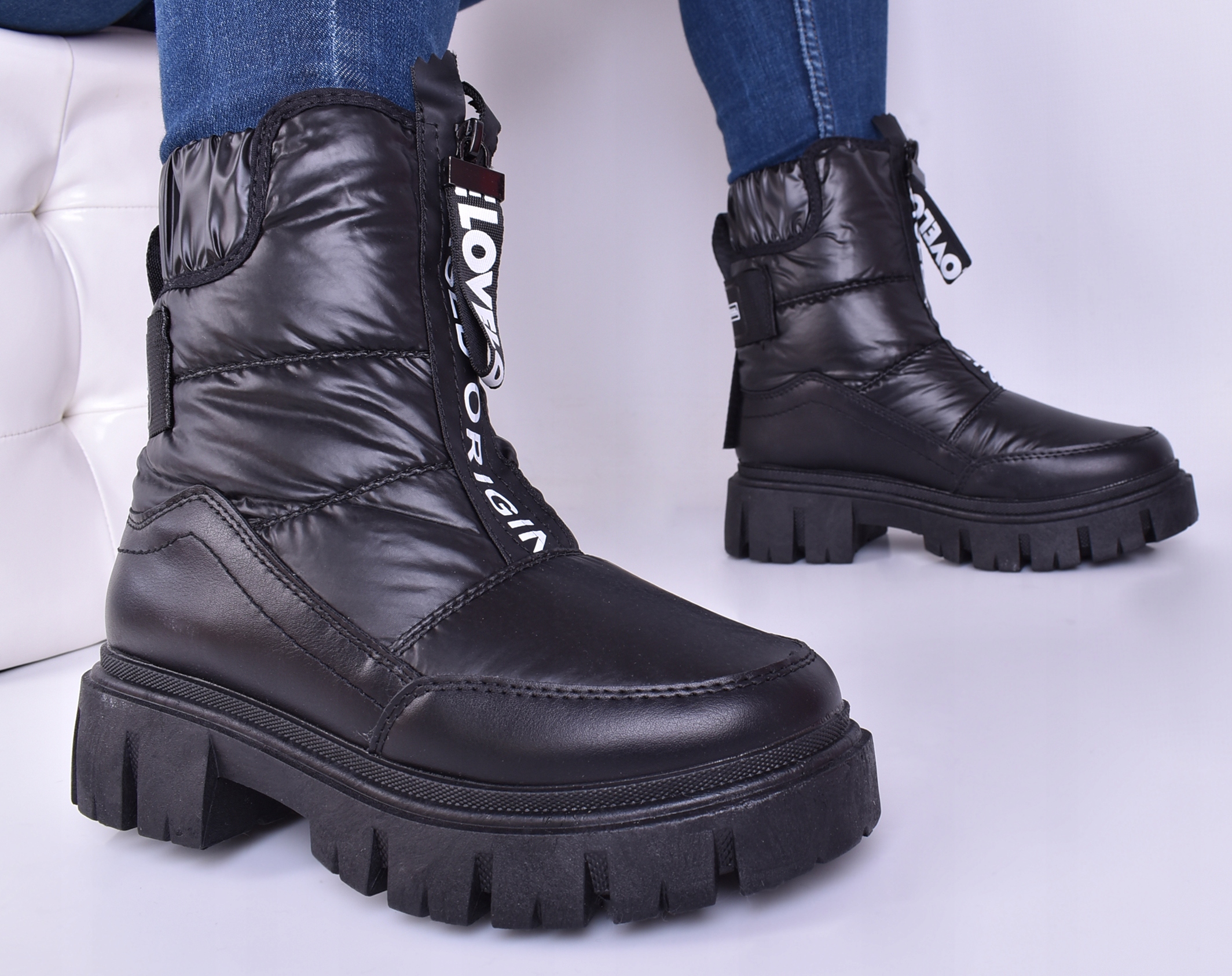 BUTY ZIMOWE CIEPŁE DAMSKIE ŚNIEGOWCE OCIEPLANE Długość wkładki 23.5 cm