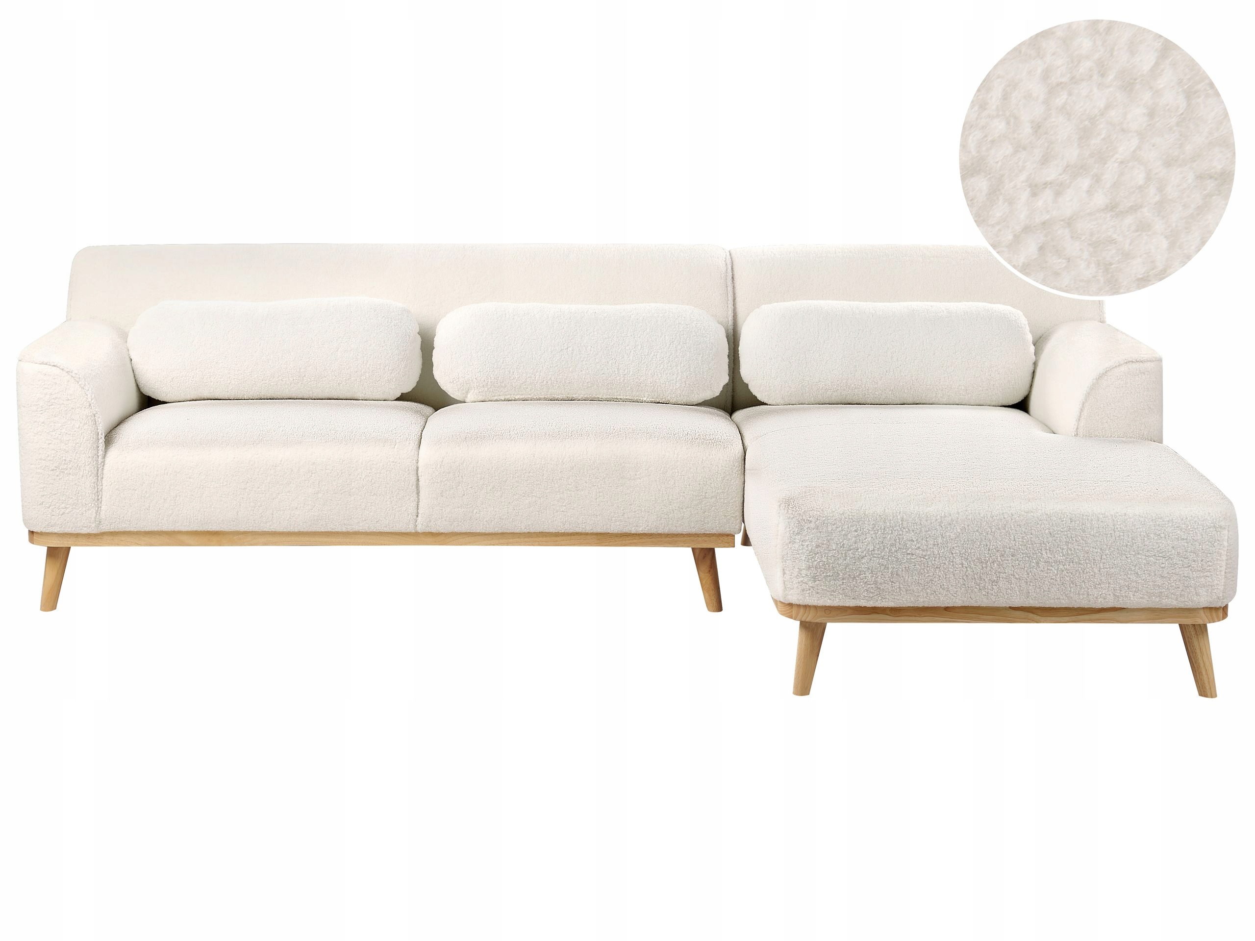 Sofa narożna biała z tapicerką boucle