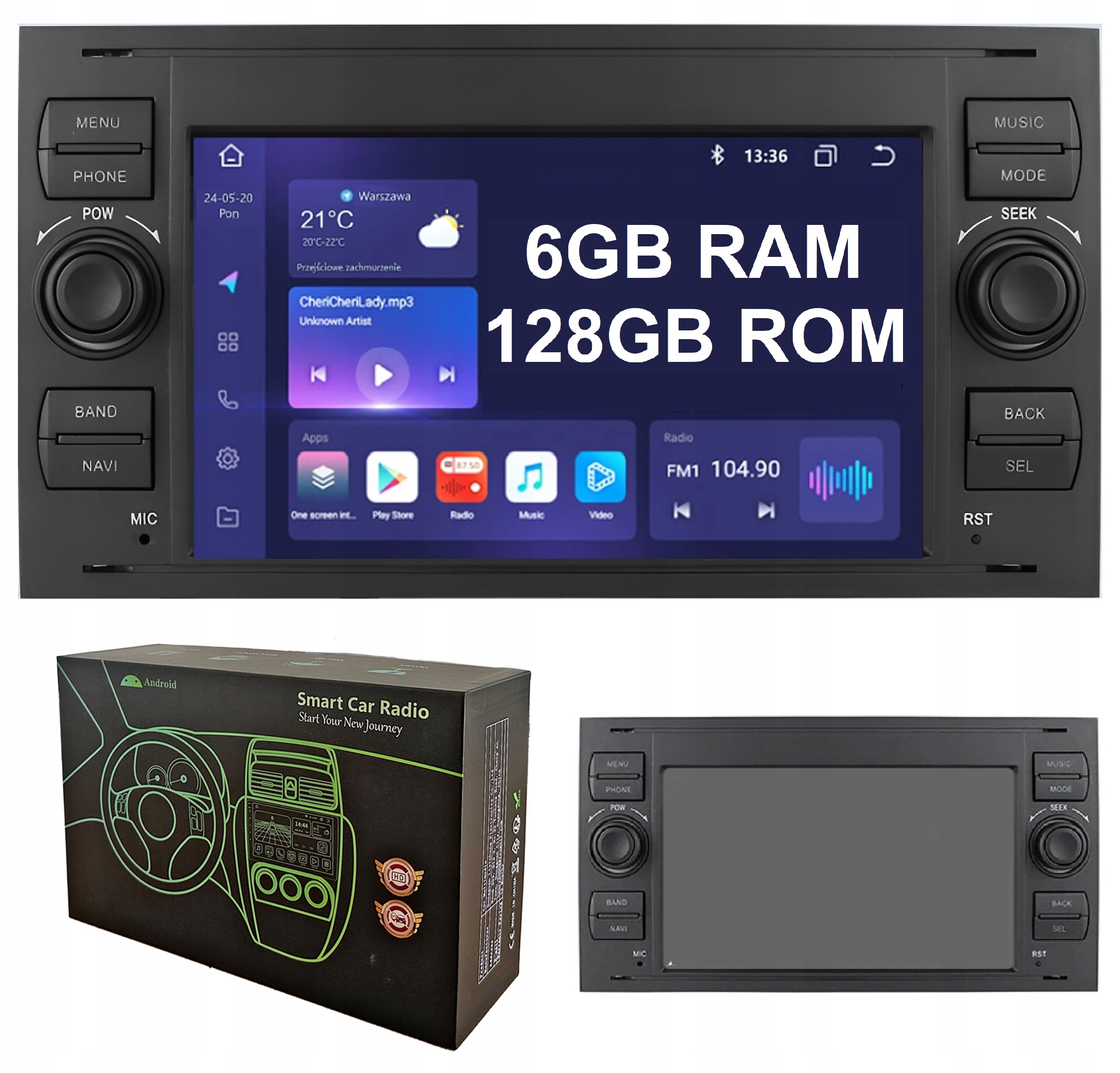 RADIO 2DIN ANDROID DO FORD KUGA MK1 FIESTA FOCUS MONDEO 6/128GB DSP CARPLAY
