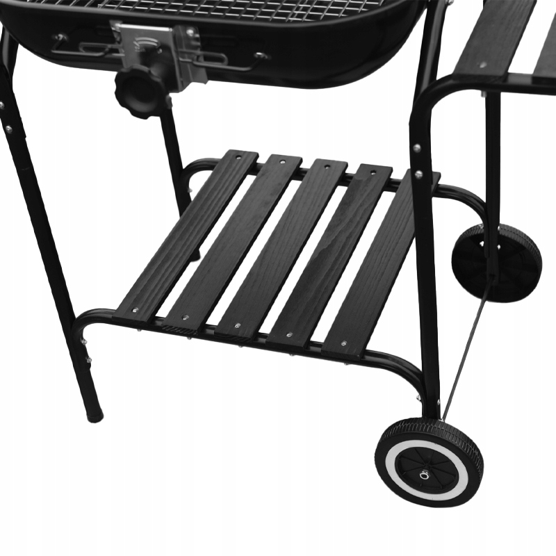 GRILL WĘGLOWY ZAMYKANY OGRODOWY DUŻY Z POKRYWĄ PÓŁKAMI REGULOWANY RUSZT Materiał stal