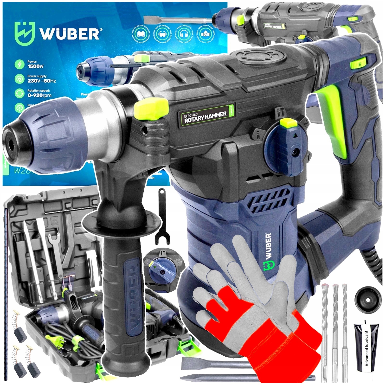 Wiertarka Młotowiertarka 1500w Młot Udarowy 6J Mocna Sds+ Wiertła Szpicak