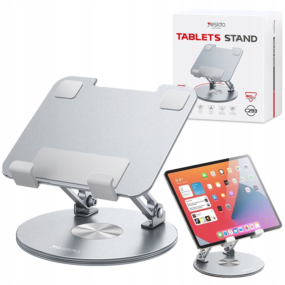Yesido hliníkový skládací stojan s otočným podstavcem pro tablet do velikosti 13"