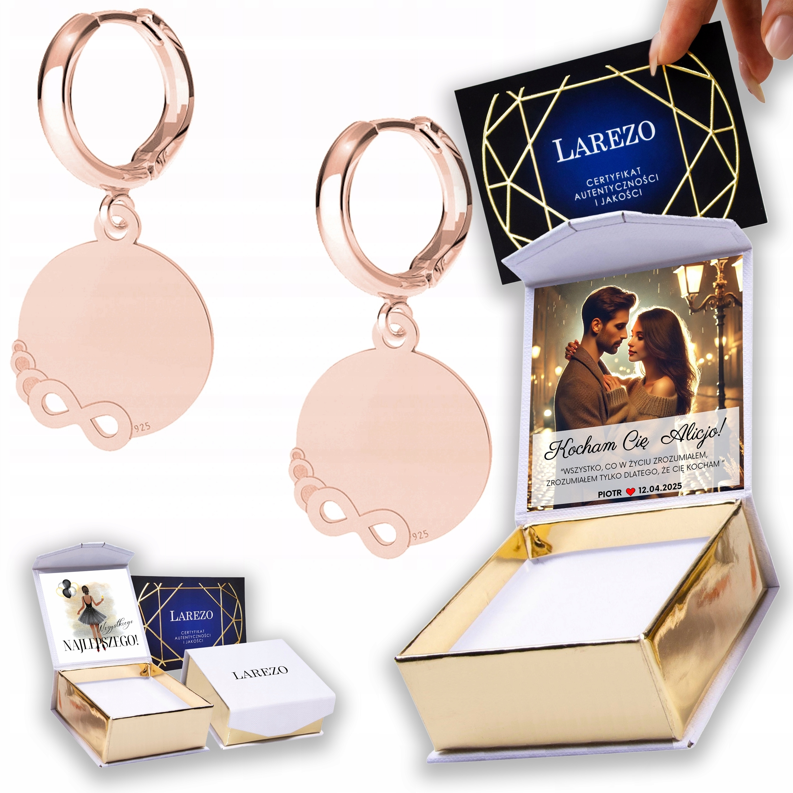 Náušnice Pozlacené 925 Kulaté Plechy s Nekonečností Osmičky Potisk