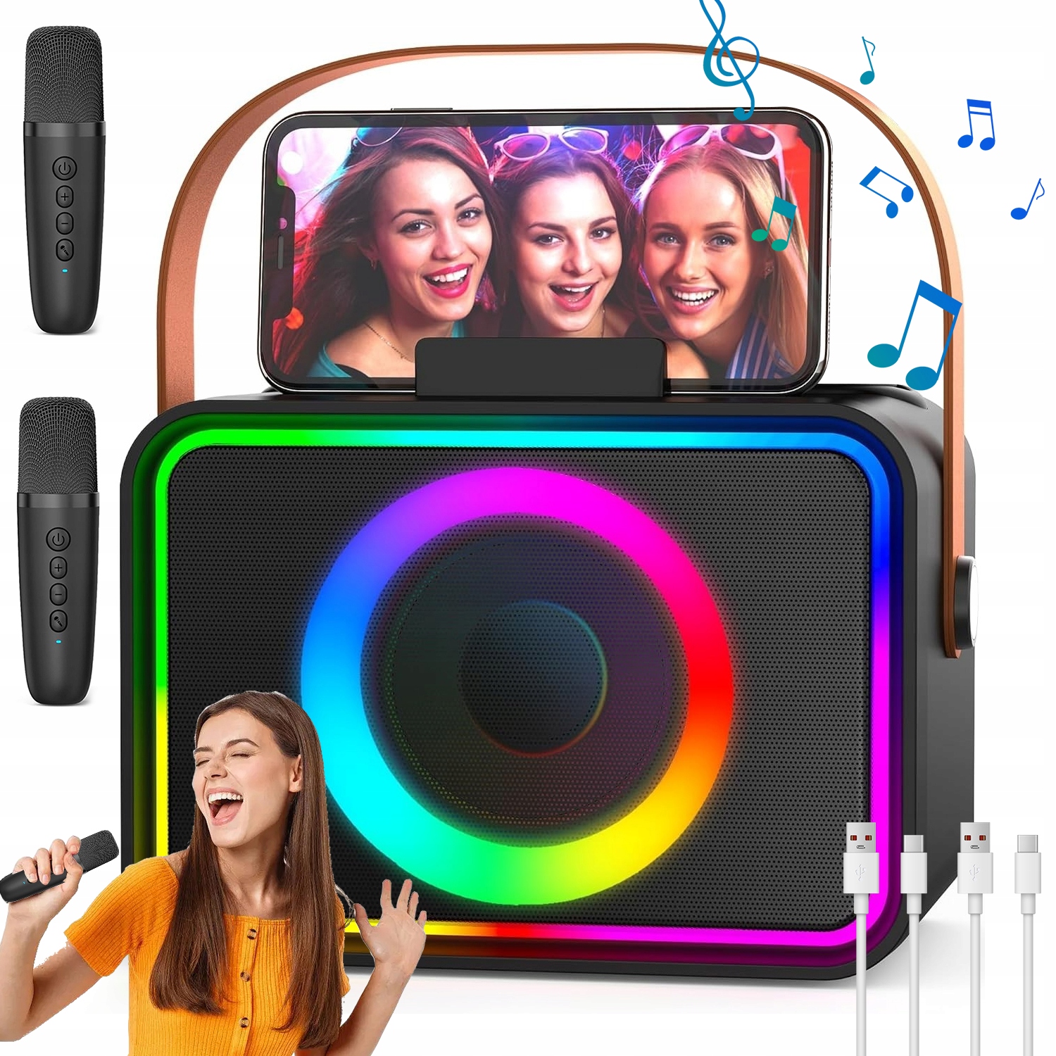 Bluetooth Karaoke Sada S Bezdrátovým Ovládáním A Dvěma Mikrofony A Led