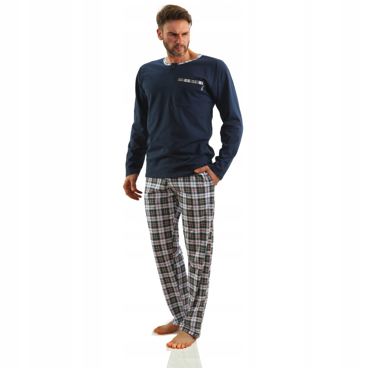 Pánské pyžamo Sesto Senso Jasiek jeans kalhoty s dlouhým rukávem
