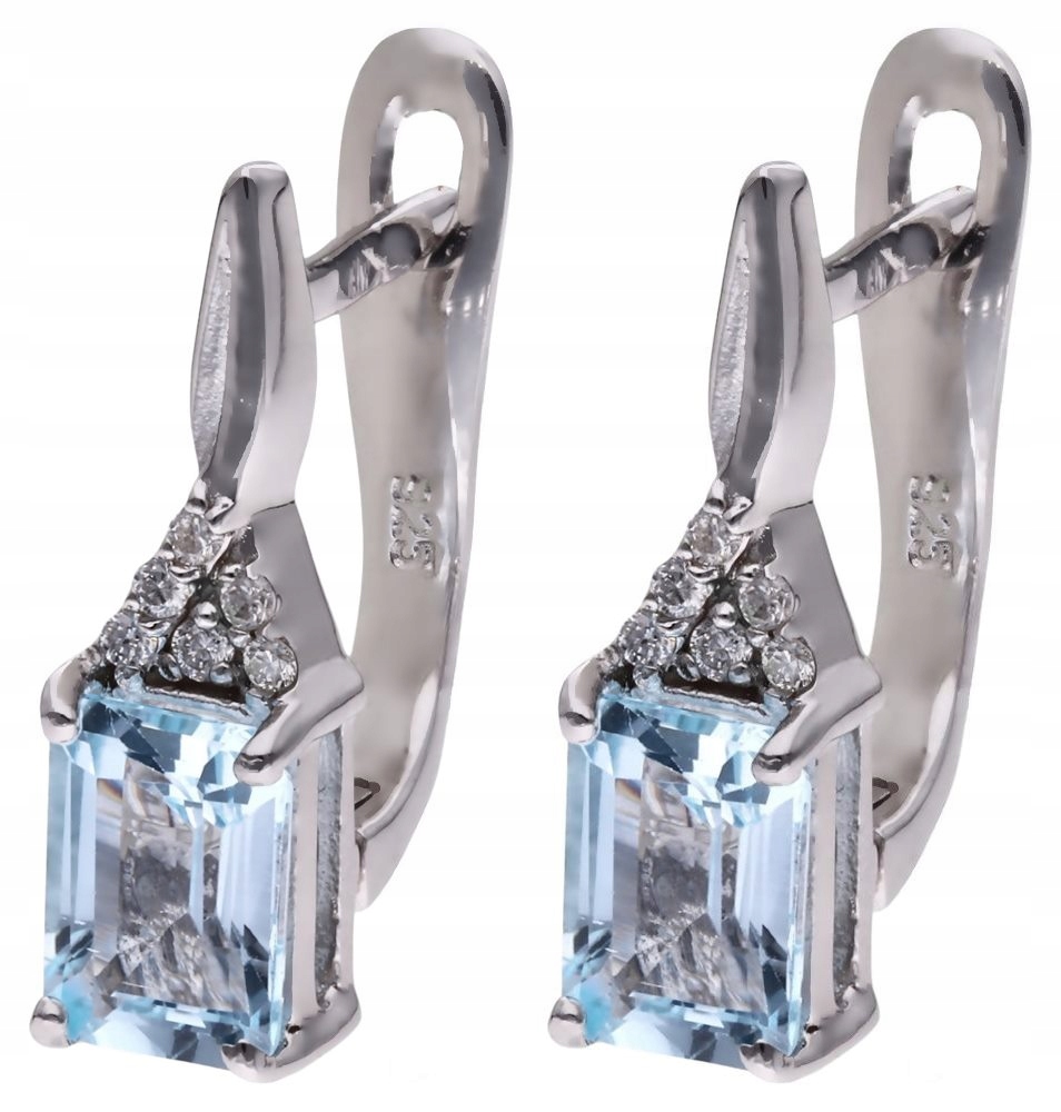 Stříbrné náušnice Ag 925 modrý topaz s diamantem CVD-2061-E-BT
