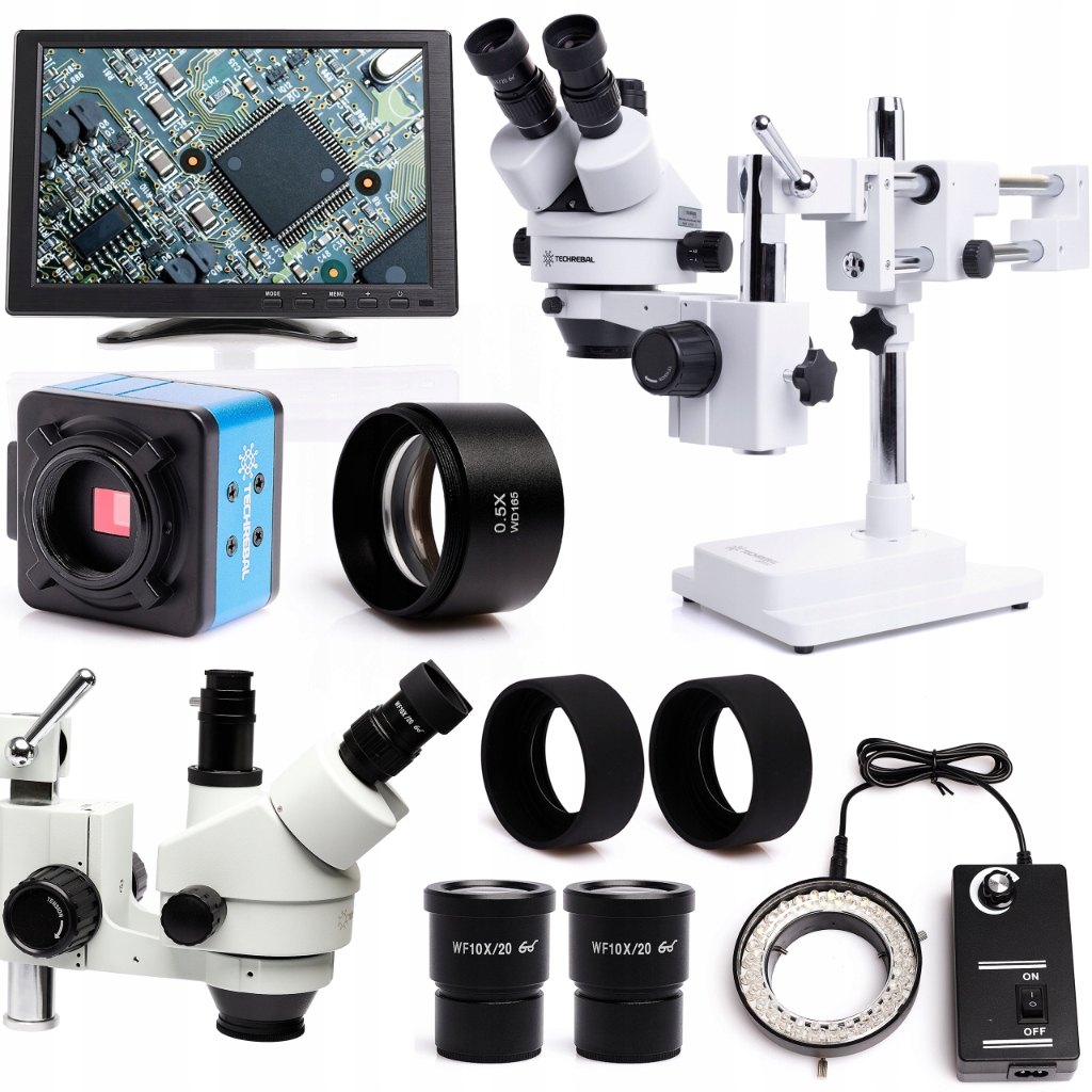 Stereoskopický Trinokulární Mikroskop 10HW Osvětlení Kamera Monitor 10"