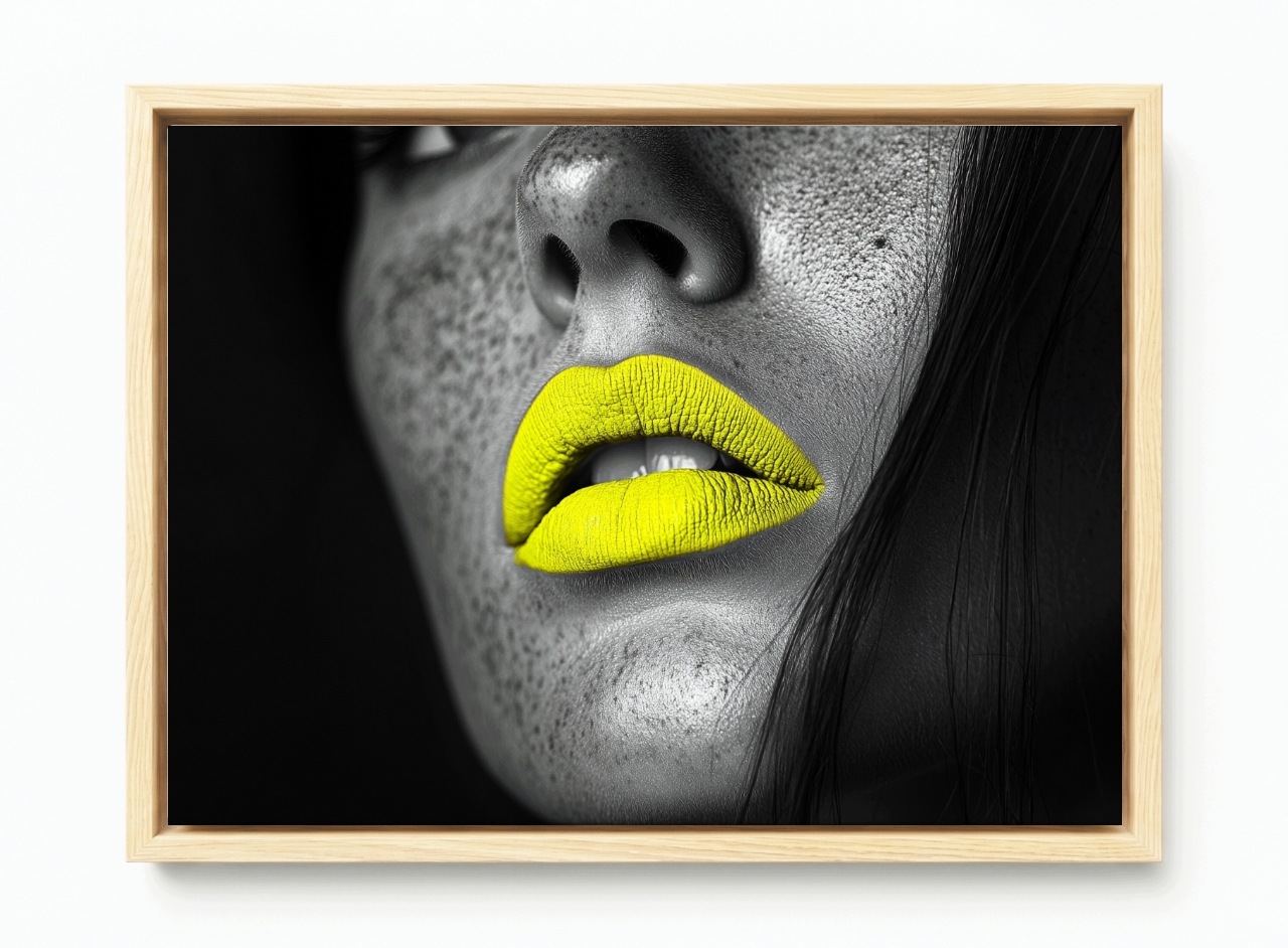 Obraz Rám American Box Portrét Žena Tvář Makro Foto Neon Žlutý 60x40