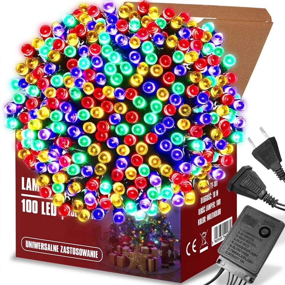 LAMPKI ŚWIĄTECZNE ŚWIATEŁKA CHOINKOWE BOŻONARODZENIOWE OZDOBNE 100 LED 10M