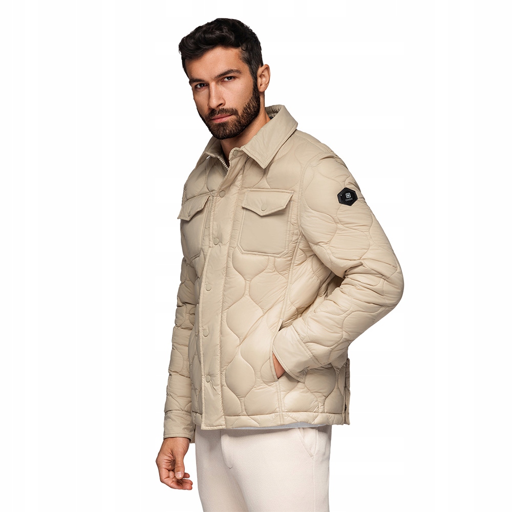 Pánská prošívaná bunda v košilovém střihu béžová V1 OM-JALP-0215 vel. L