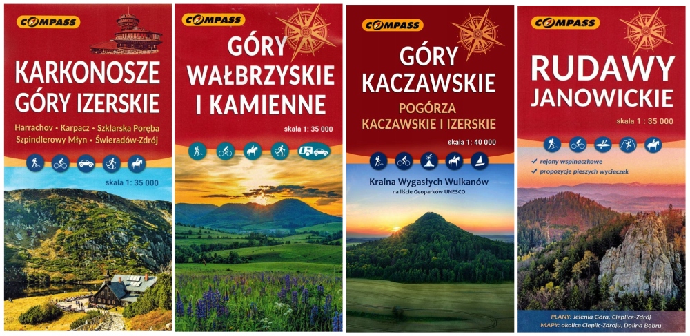 KARKONOSZE GÓRY IZERSKIE WAŁBRZYSKIE KACZAWSKIE RUDAWY MAPA X 4 COMPASS