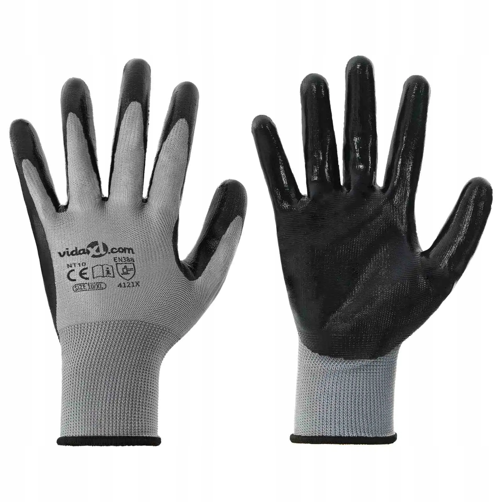 Pracovní Rukavice 24ks Šedá a černá 10/xl Polyester