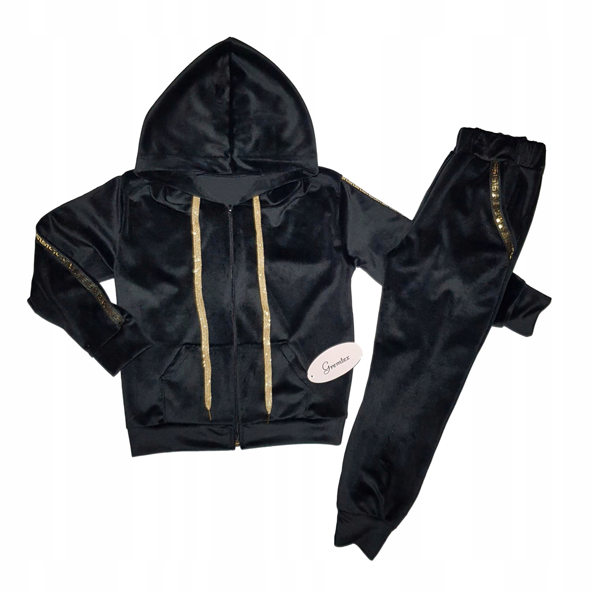 Dziewczęcy dres welurowy kaptur rozpinany czarny