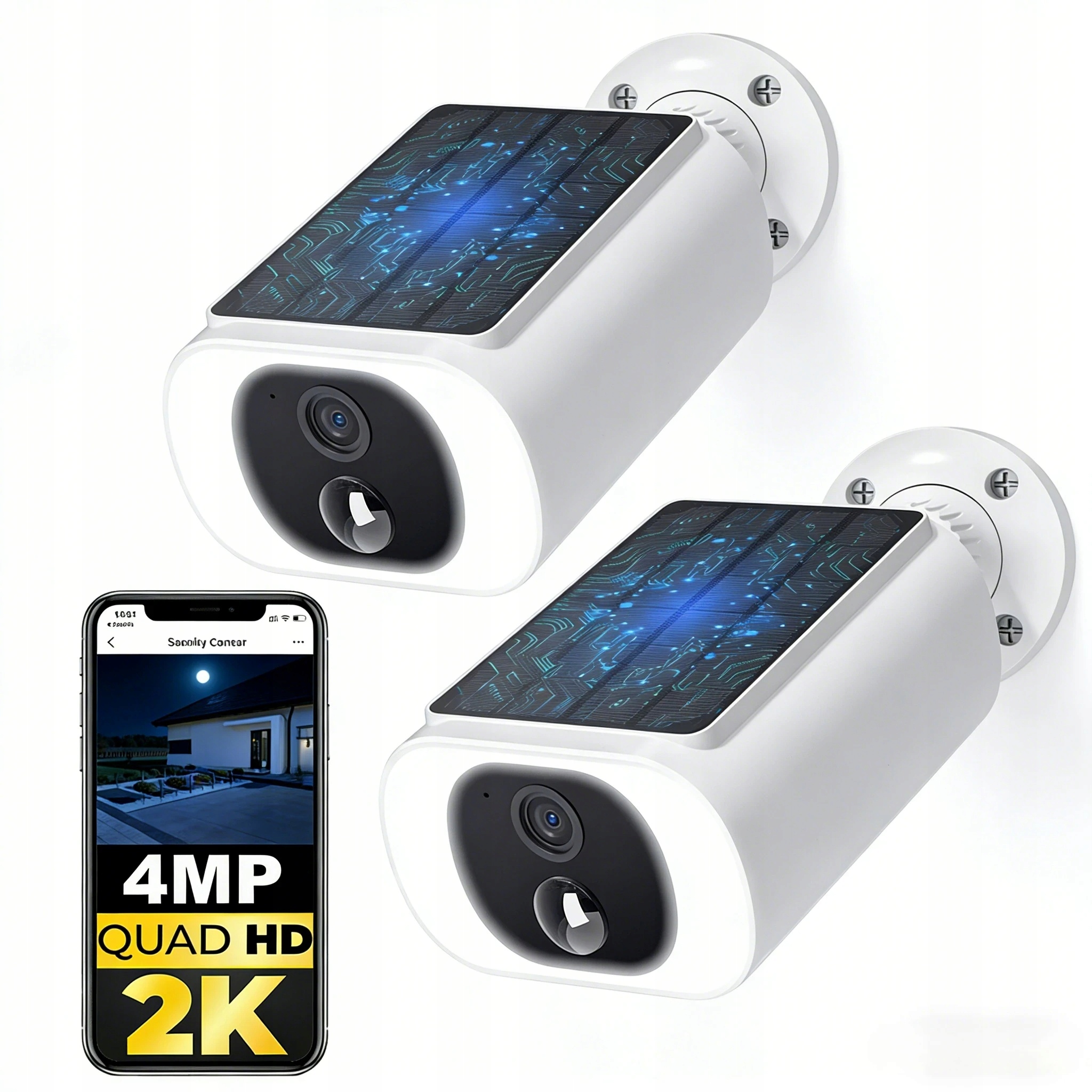 4MPX venkovní solární bezpečnostní kamery Detekce pohybu Pir, upozornění