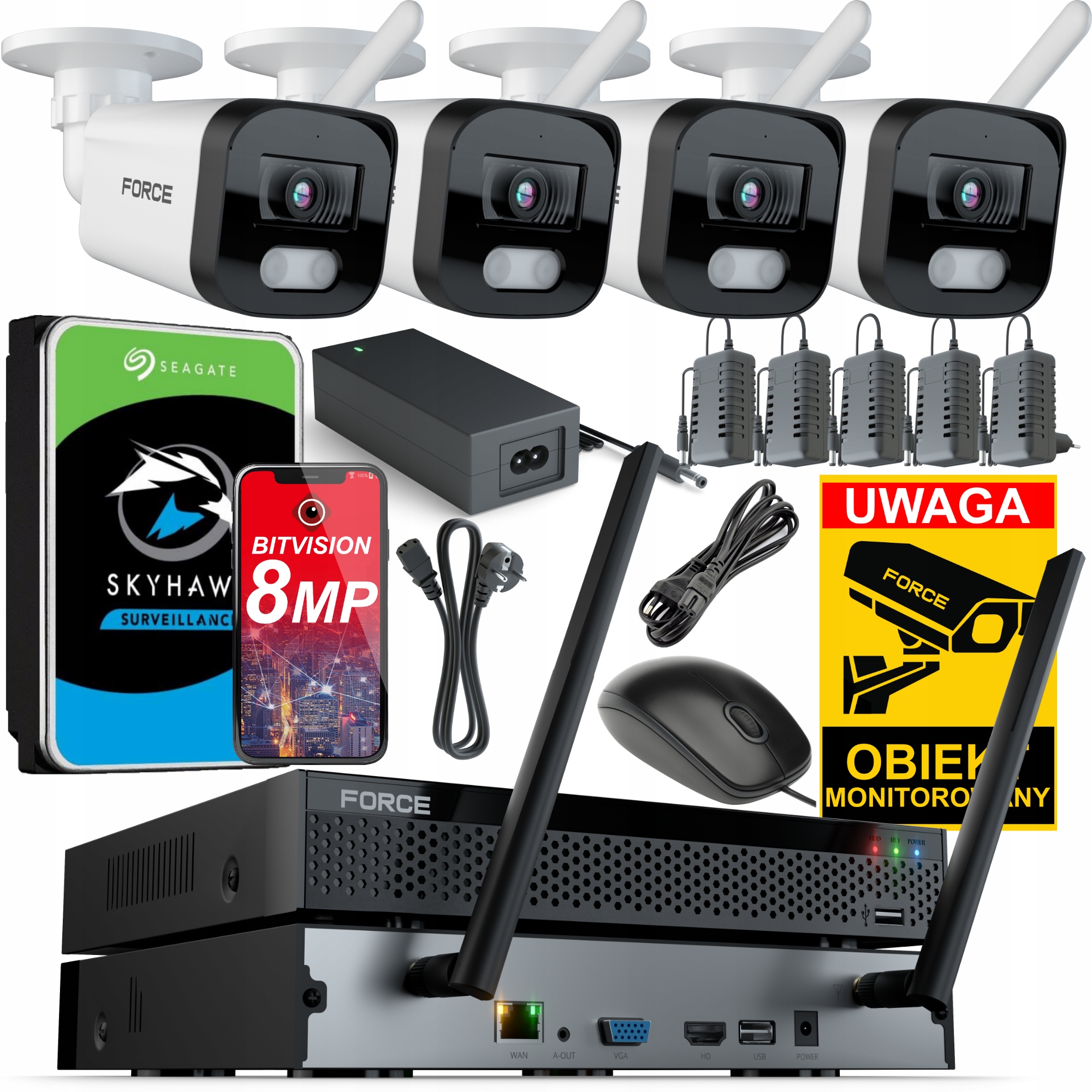 Force Monitorovací sada Wifi 4x Ip kamera 8MPx Disk 1TB WiFi rekordér