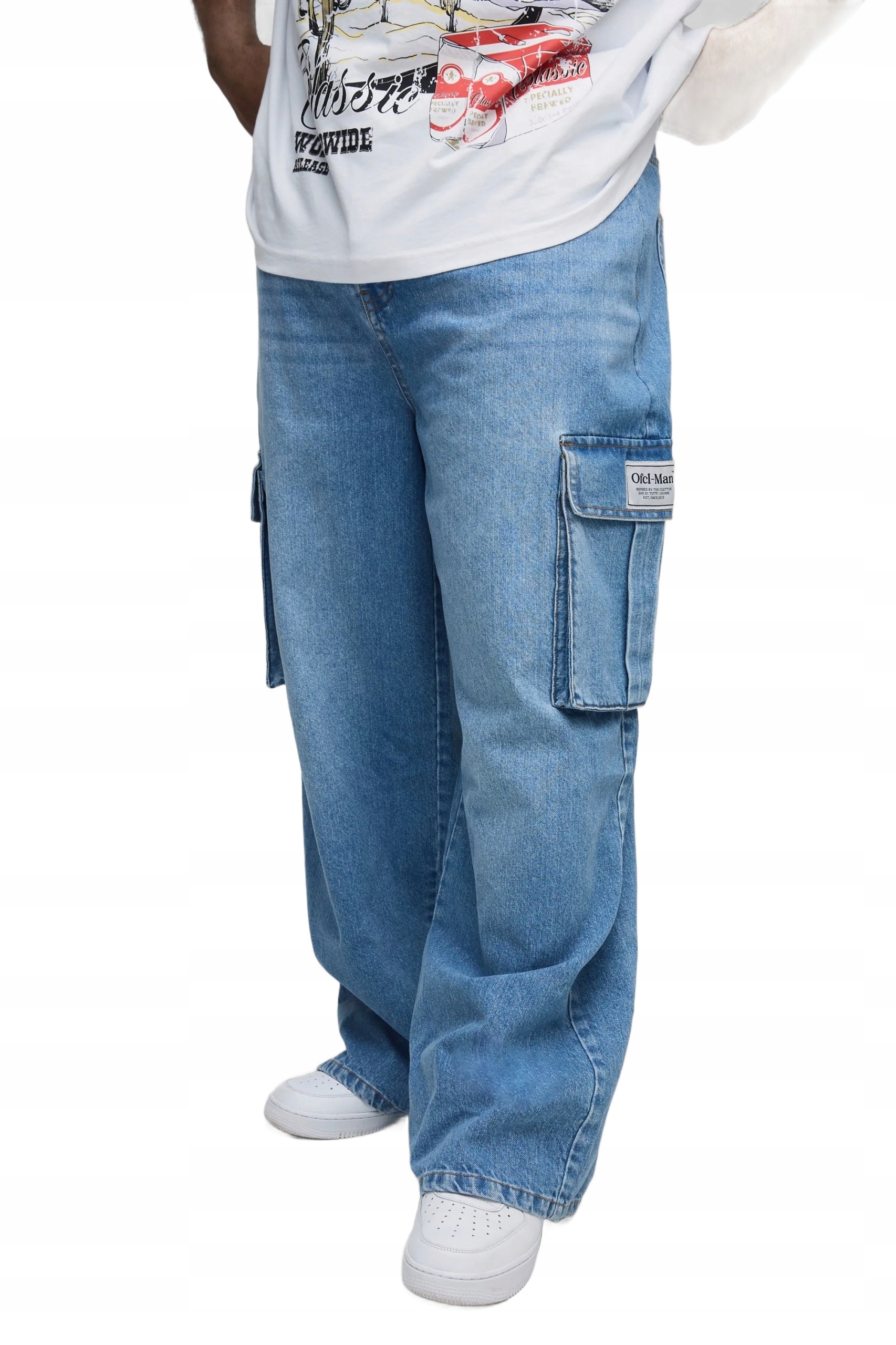 Boohooman Volné Pánské Modré Džíny S Kapsami Plus Size 44 Z3A