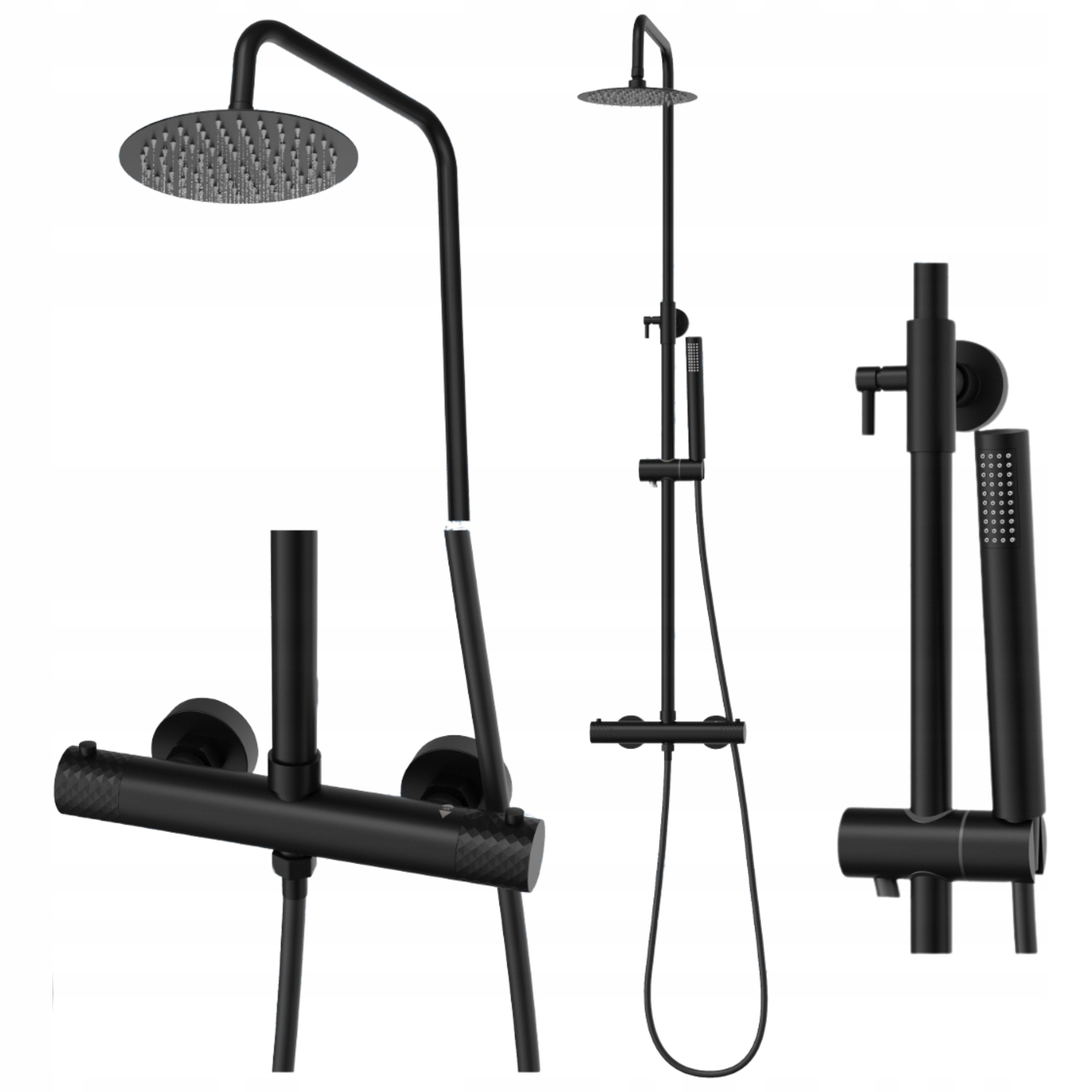 Čierny sprchový set Glami s termostatickou batériou a dažďovou sprchou