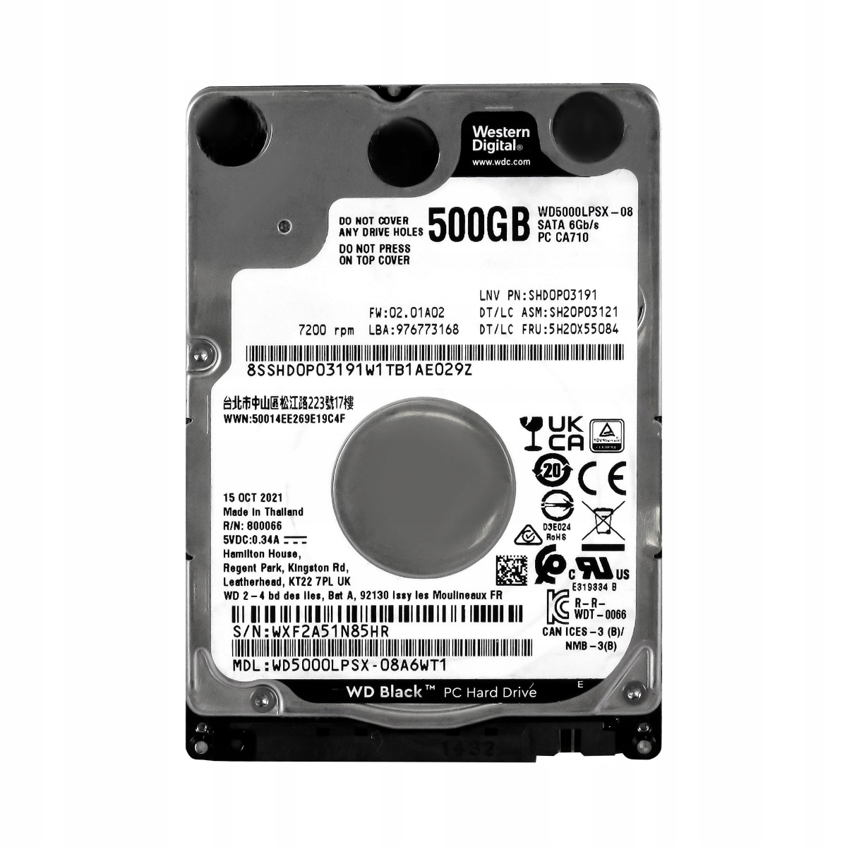 Wd Black 500GB 7.2K 64MB Sata III 2.5'' WD5000LPSX-08