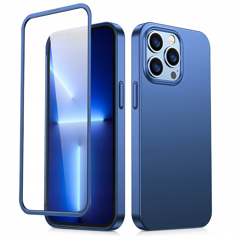 Etui do iPhone 13 Pro obudowa na tył i przód szkło hartowane niebieski