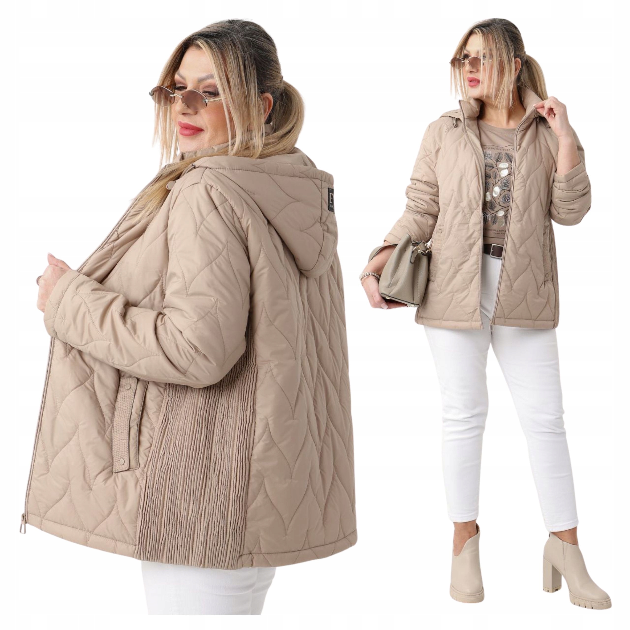 Kurtka Damska Pikowana Lekka Z Kapturem Przejściowa Duże Rozmiary Oversize