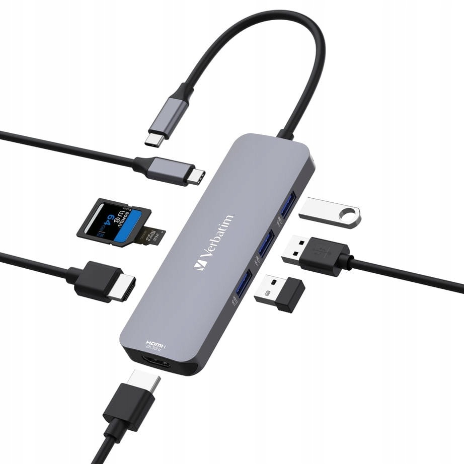 Verbatim Koncentrátor Usb-c Pro 8 Port Hub 2 x Hdmi 4K Sd 3.2 GEN1 CMH-08 3