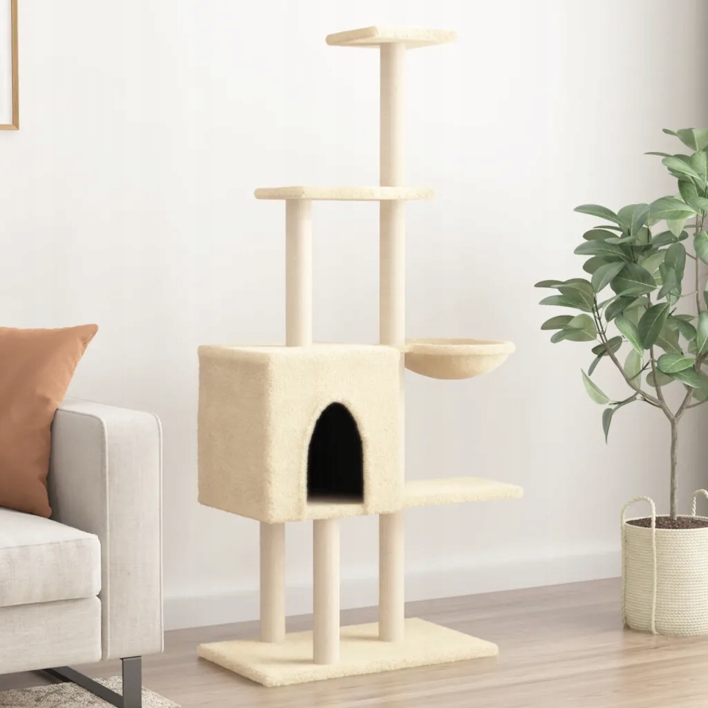Levně Petrashop Škrabadlo pro kočky se sisalovými sloupky krémové 145 cm Krémová