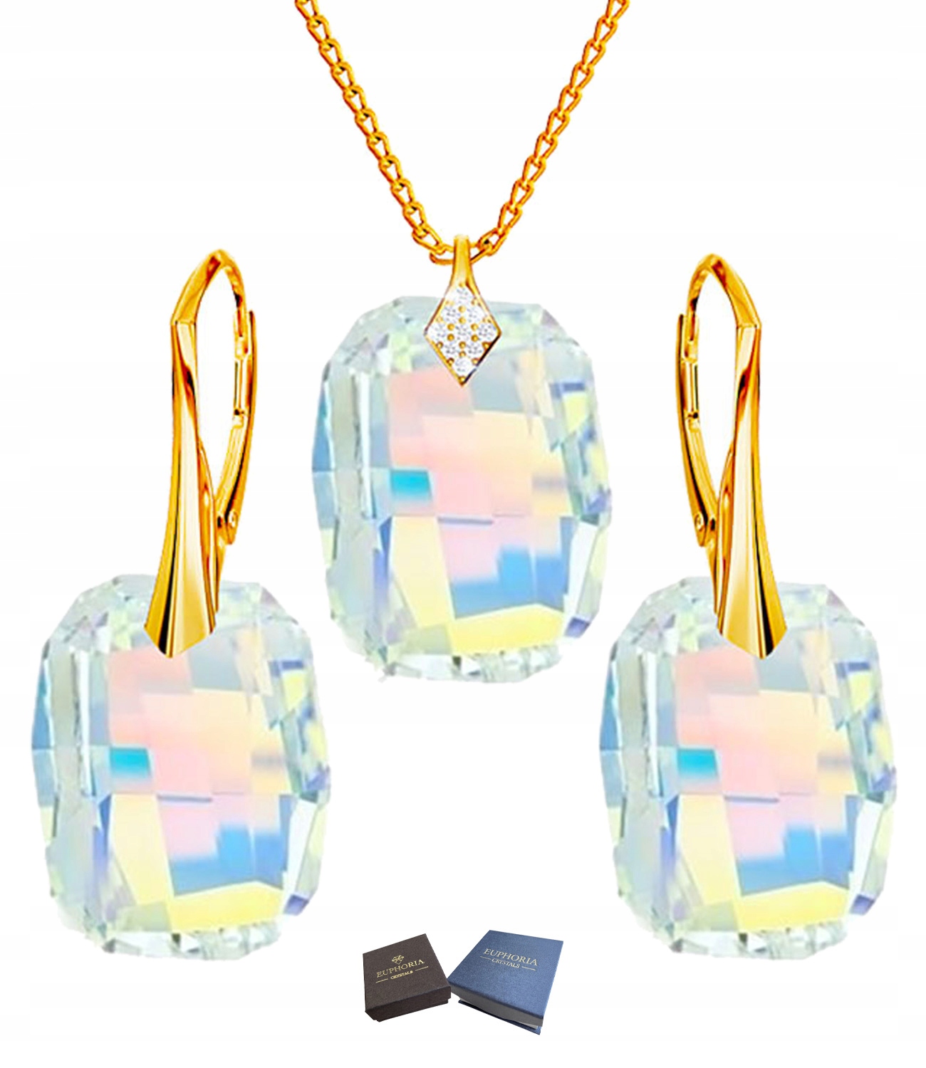 Zlatý komplet Stříbro 925 Přívěsek Řetízek Náušnice Dárek pro ni