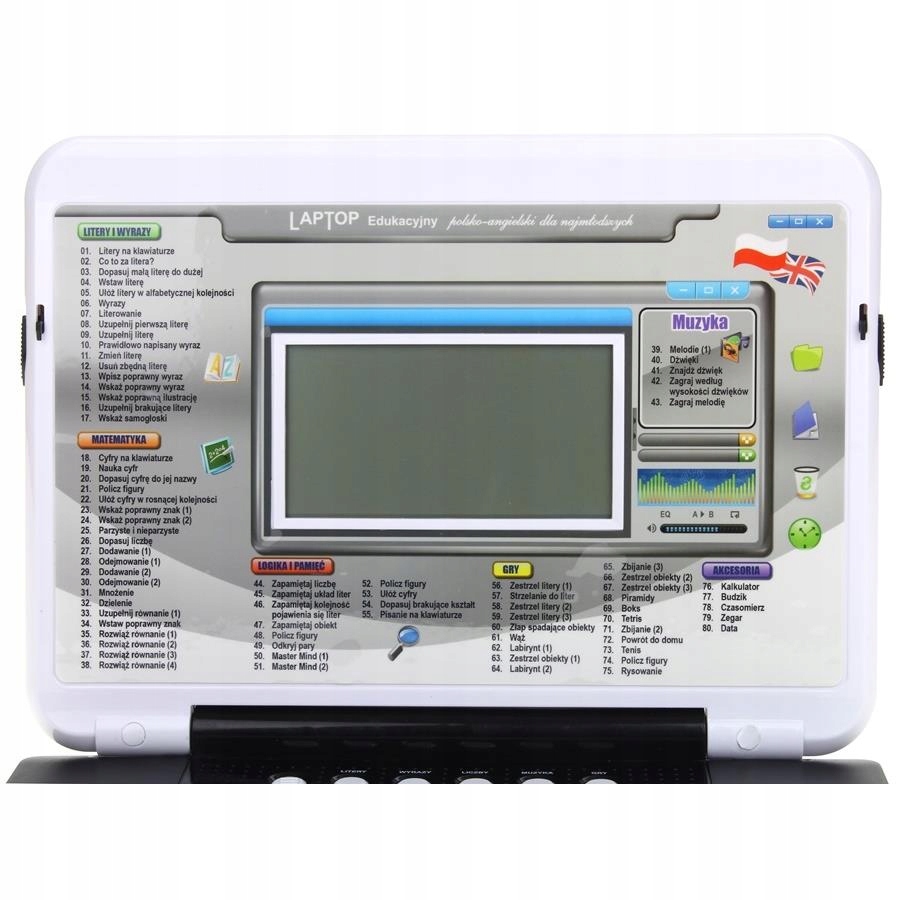 Laptop edukacyjny PL-ENG HH Poland 80funkcji biały Materiał plastik