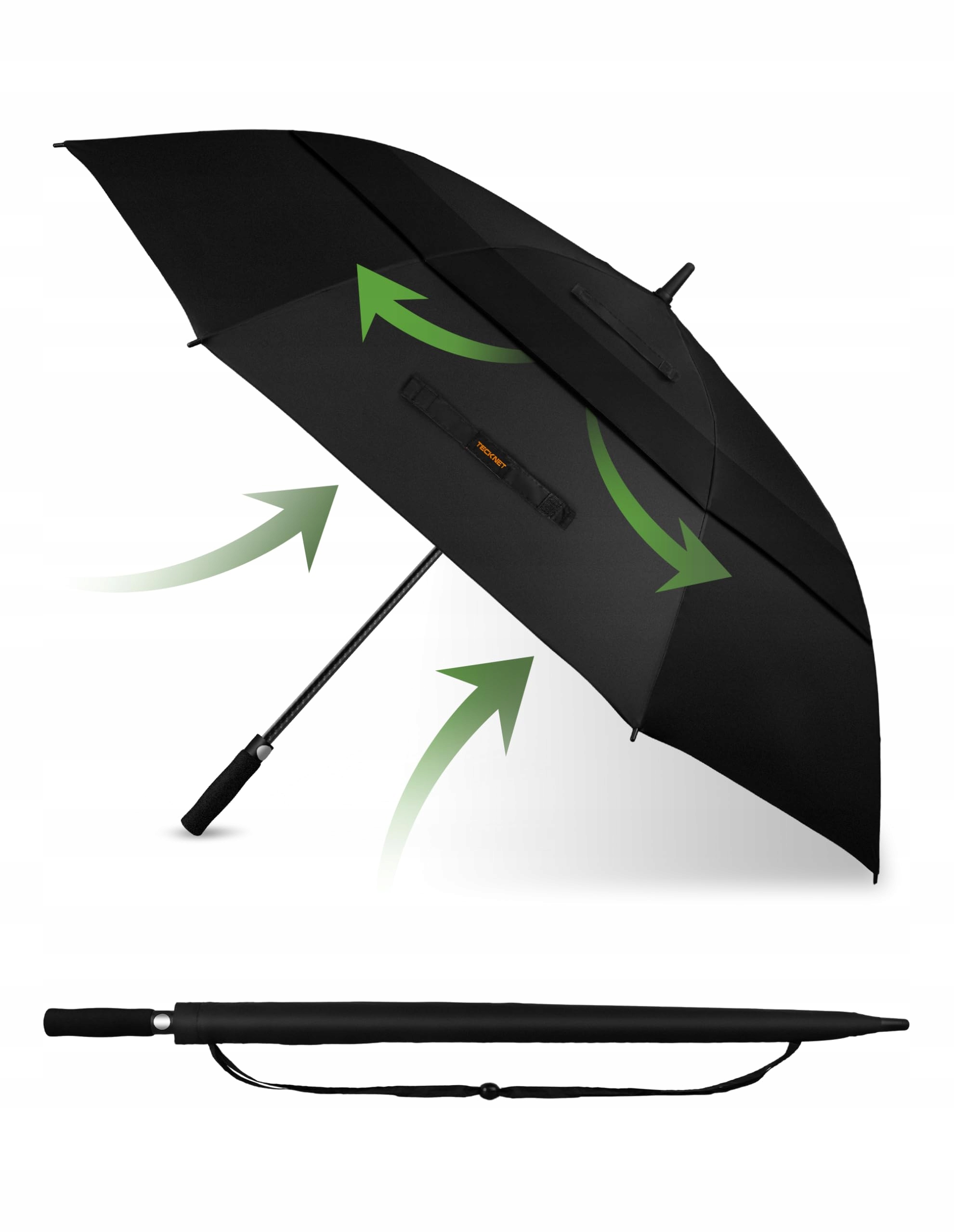 Deštník XXL 150 cm Automatický Dlouhé Větrání Černý